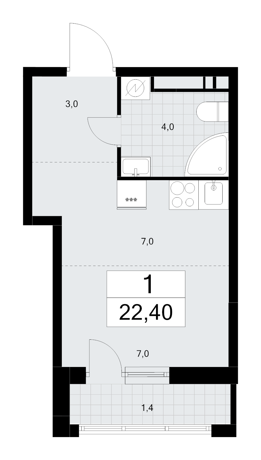 Студия 22,4 м²