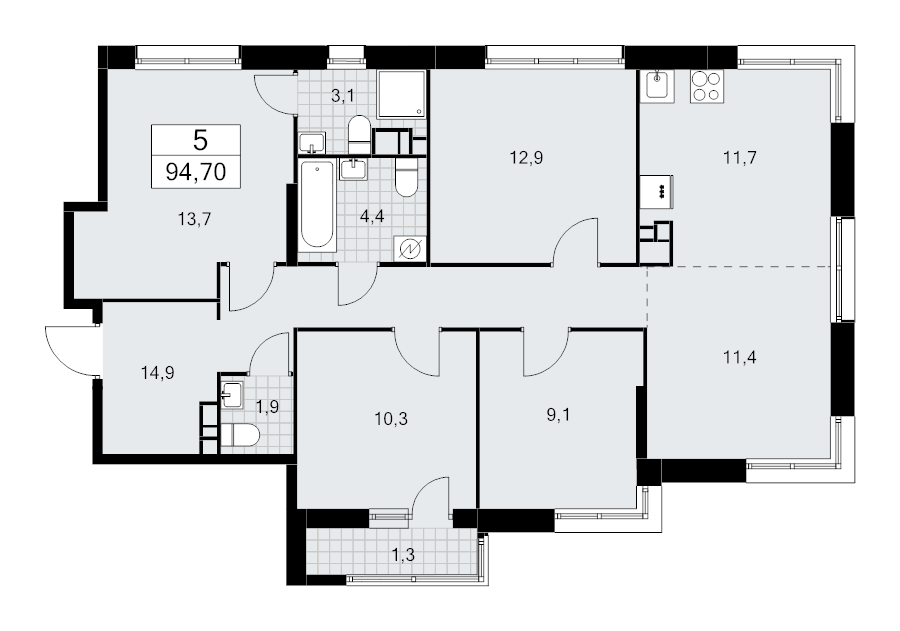 5 ккв (Евро) 94,7 м²