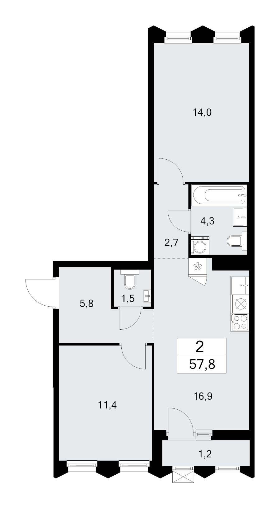 3 ккв (Евро) 57,8 м²