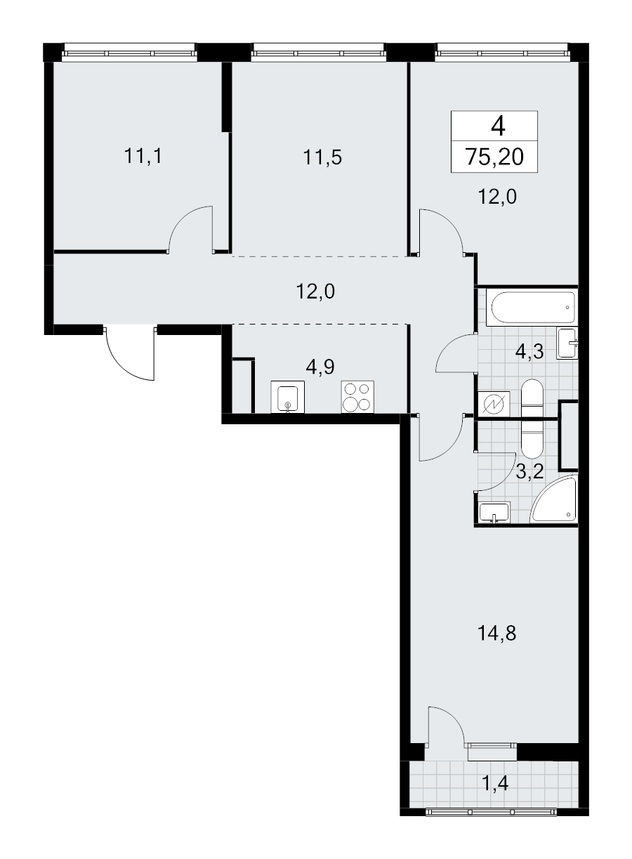 4 ккв (Евро) 75,2 м²