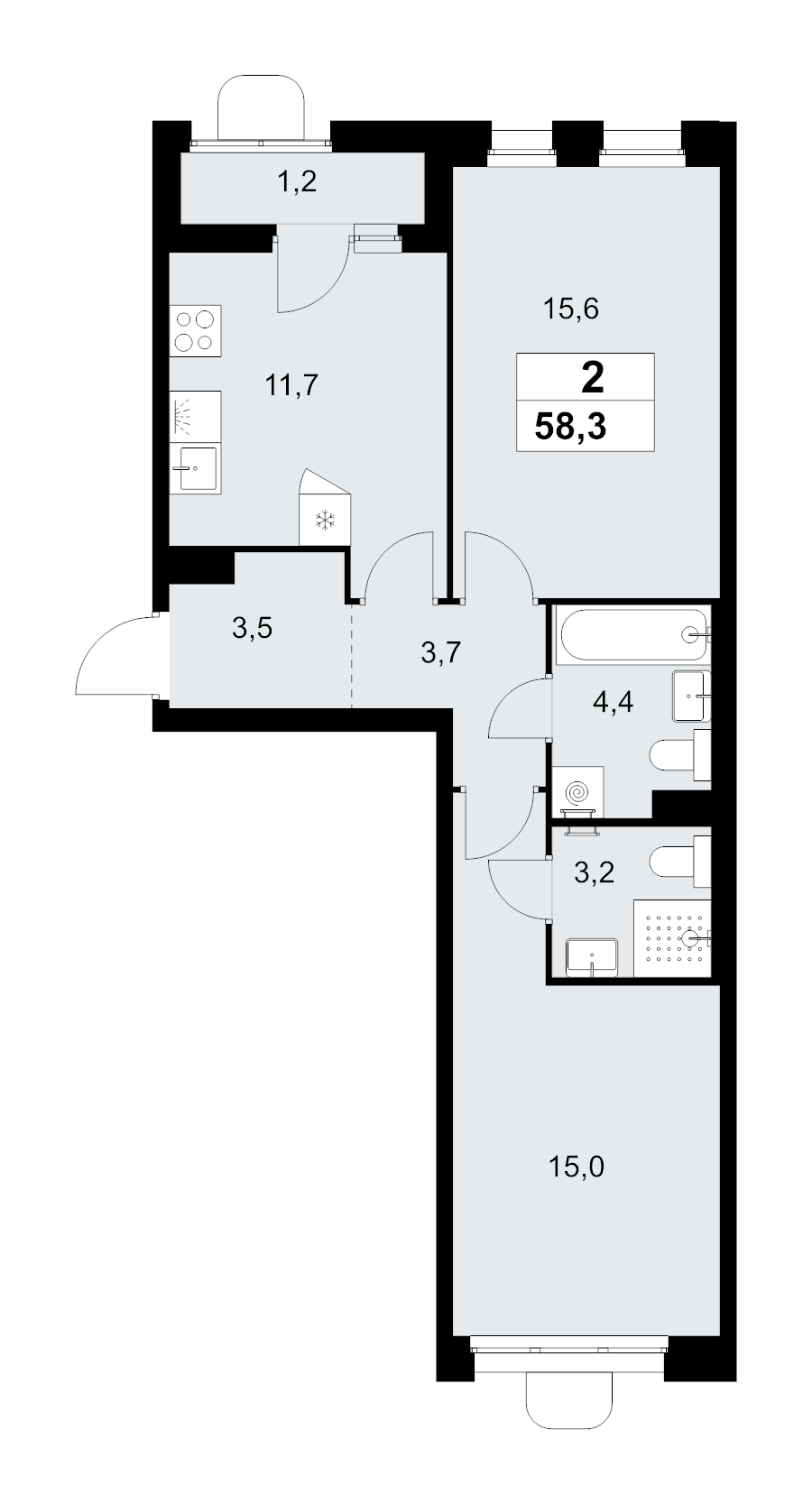 2 ккв 58,3 м²