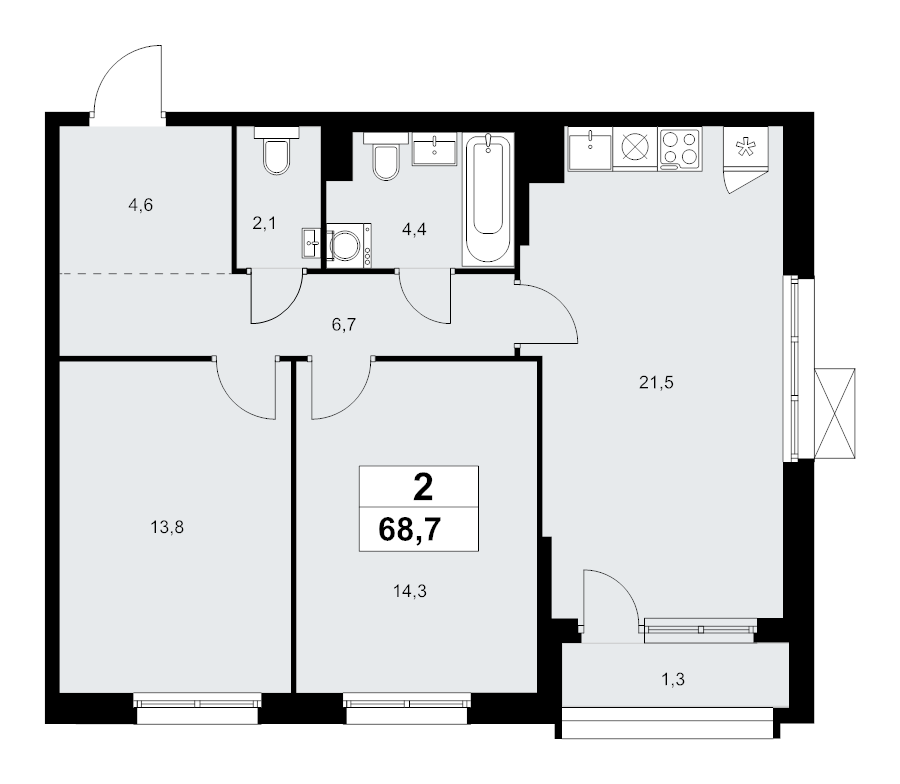 3 ккв (Евро) 68,7 м²