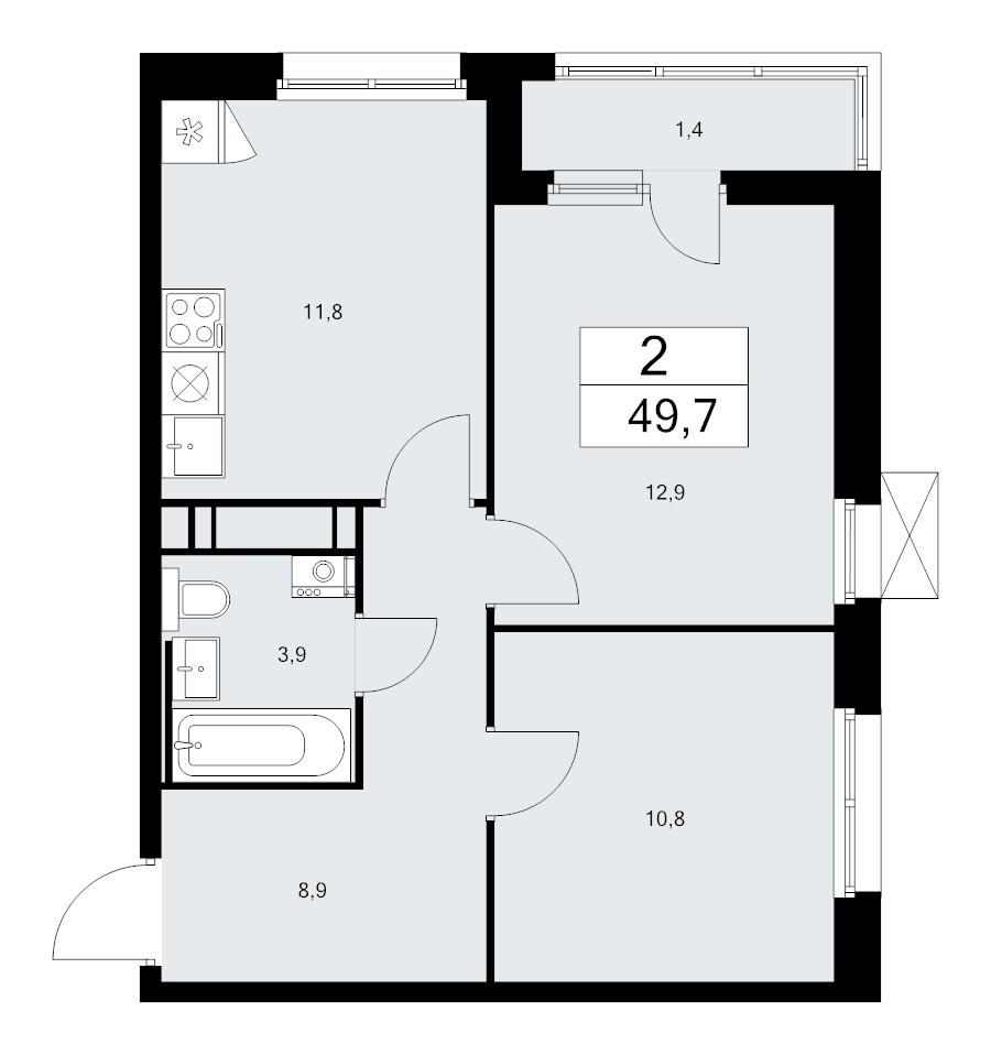 2 ккв 49,7 м²