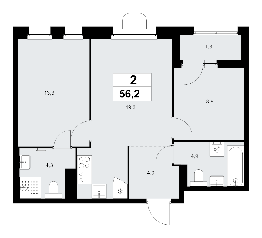 3 ккв (Евро) 56,2 м²