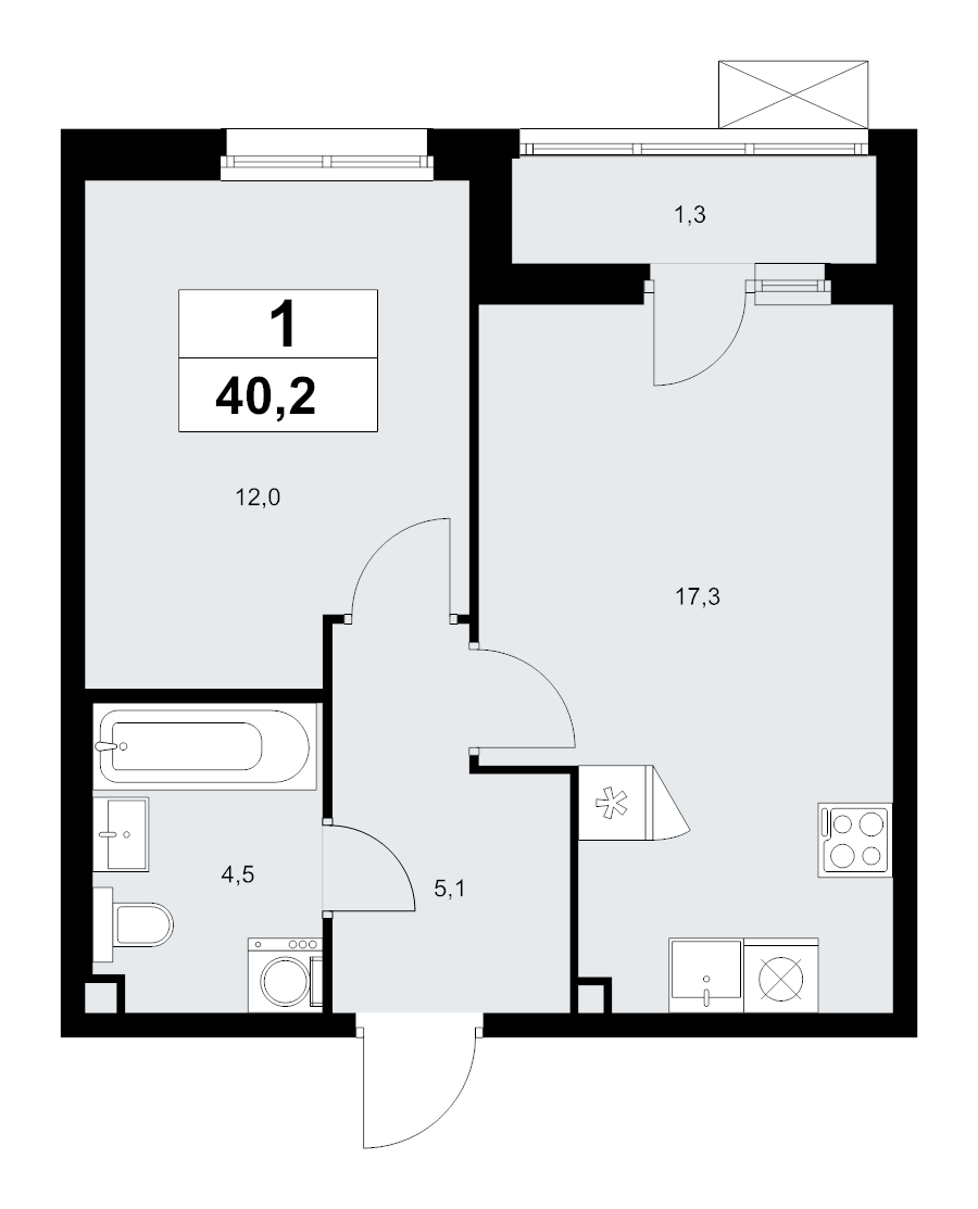 2 ккв (Евро) 40,2 м²