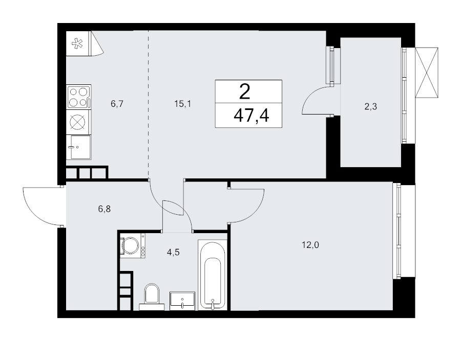 2 ккв (Евро) 47,3 м²