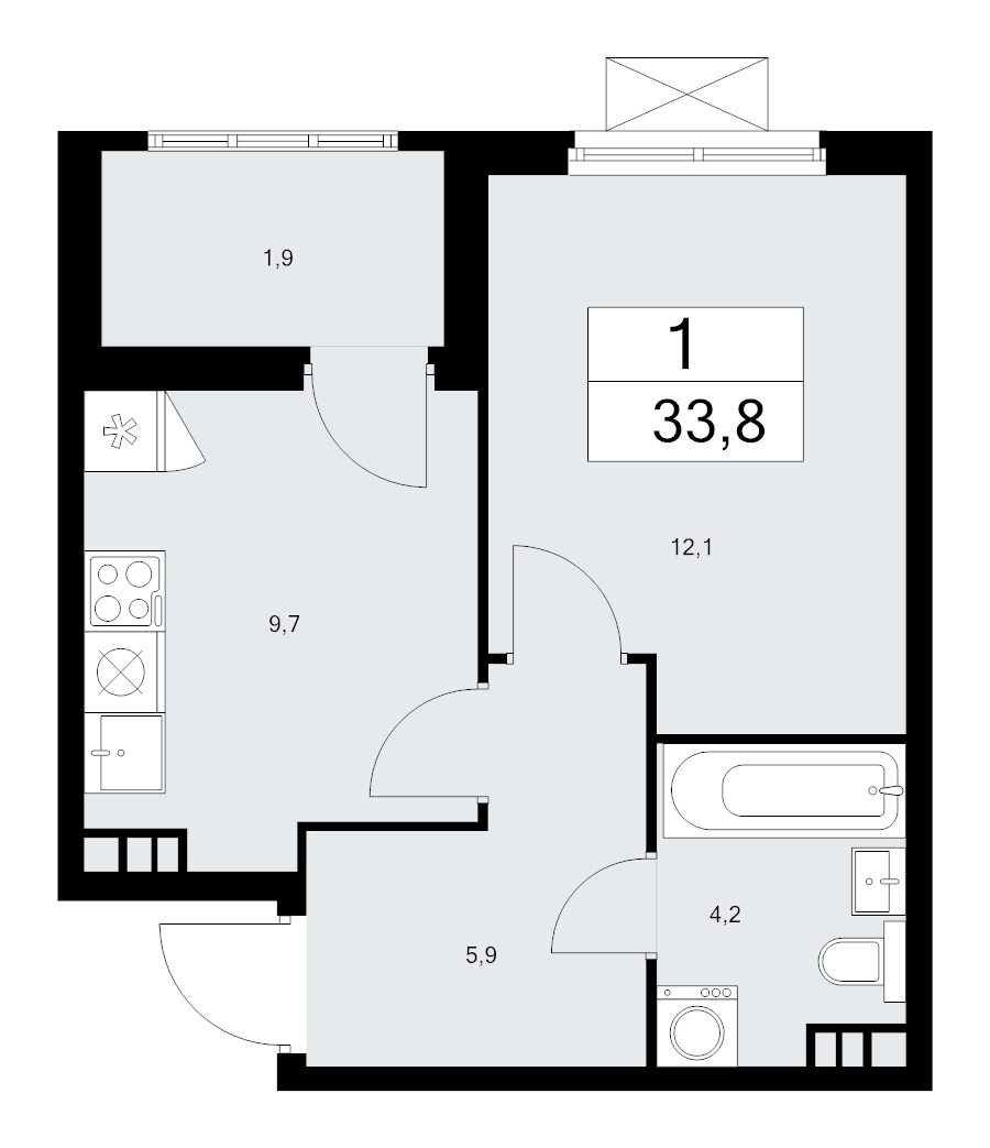 1 ккв 33,8 м²