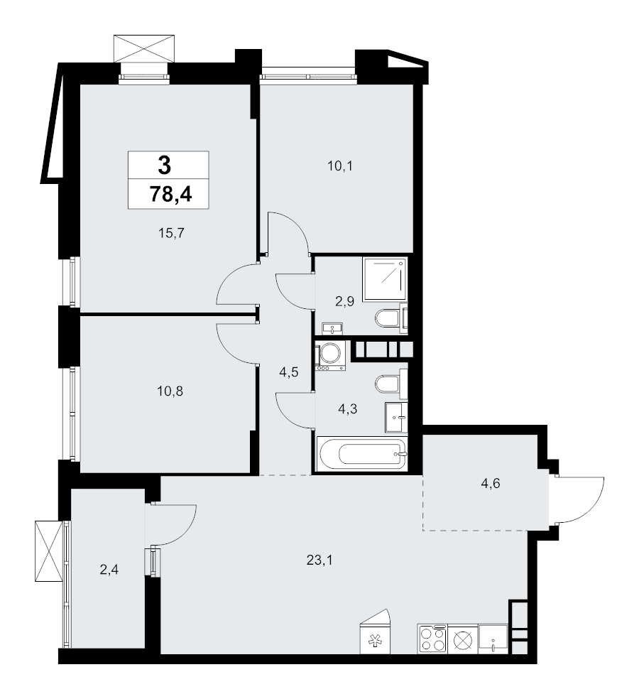 4 ккв (Евро) 78,4 м²