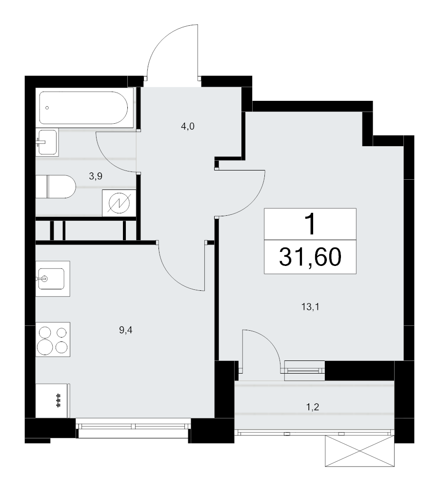 1 ккв 31,6 м²