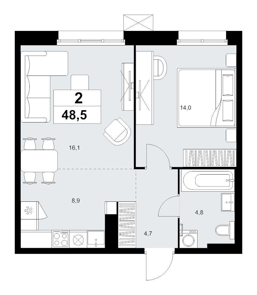 2 ккв (Евро) 48,5 м²