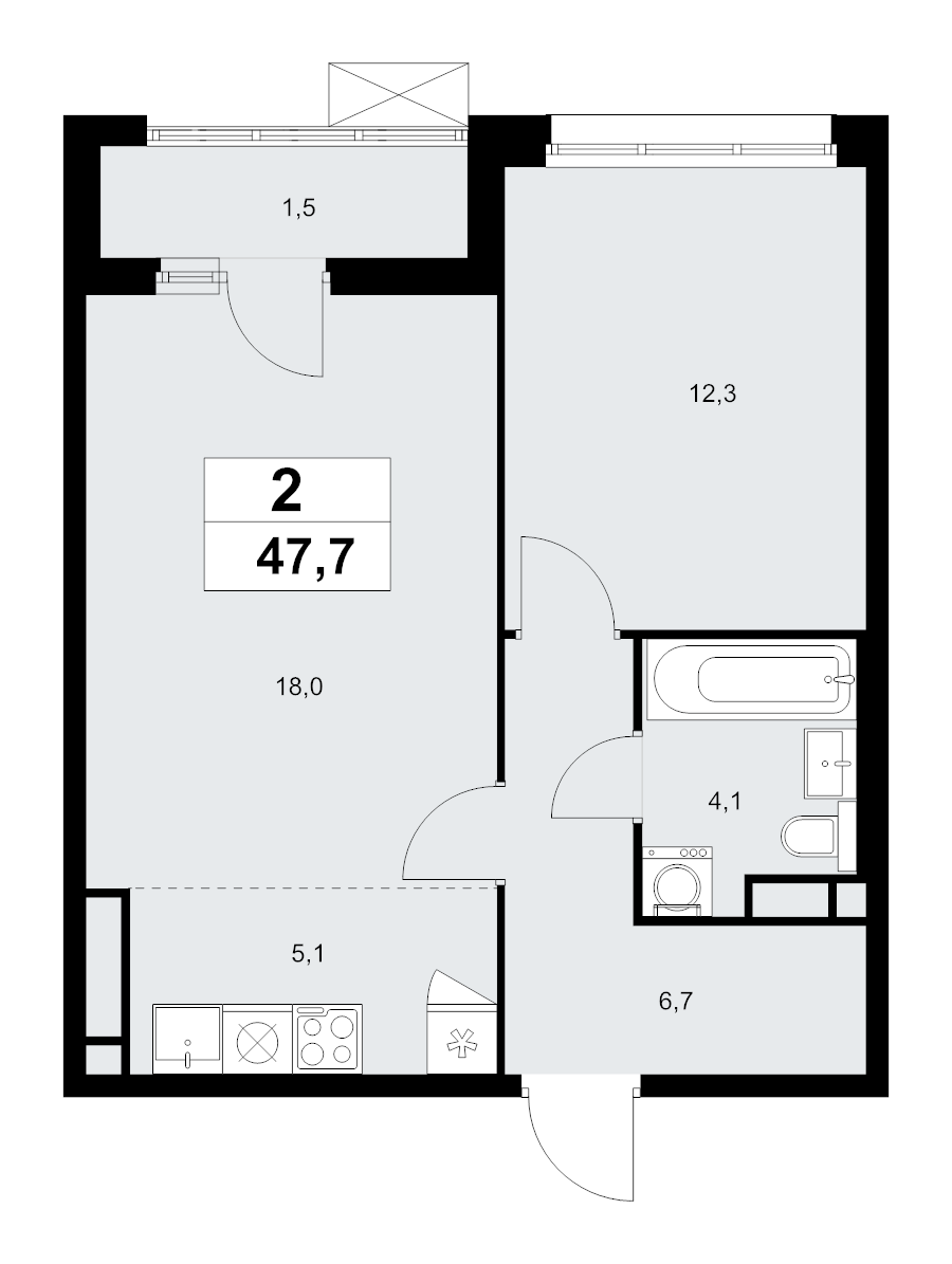 2 ккв (Евро) 47,7 м²