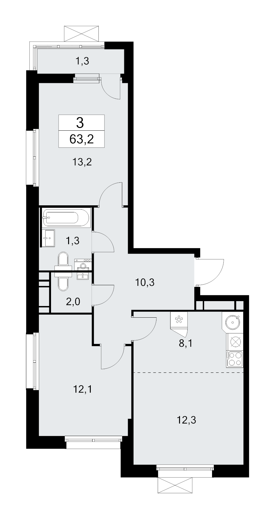 3 ккв (Евро) 63,2 м²