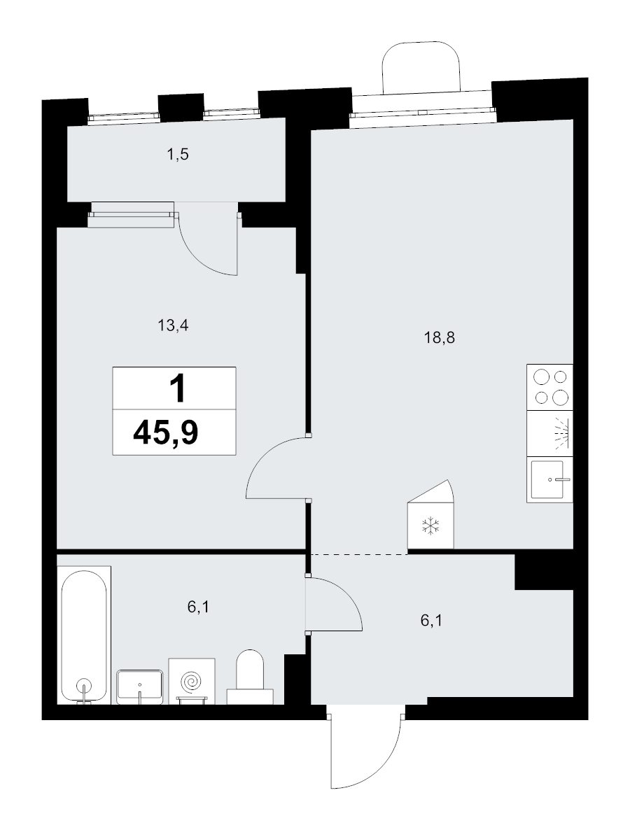 2 ккв (Евро) 45,9 м²