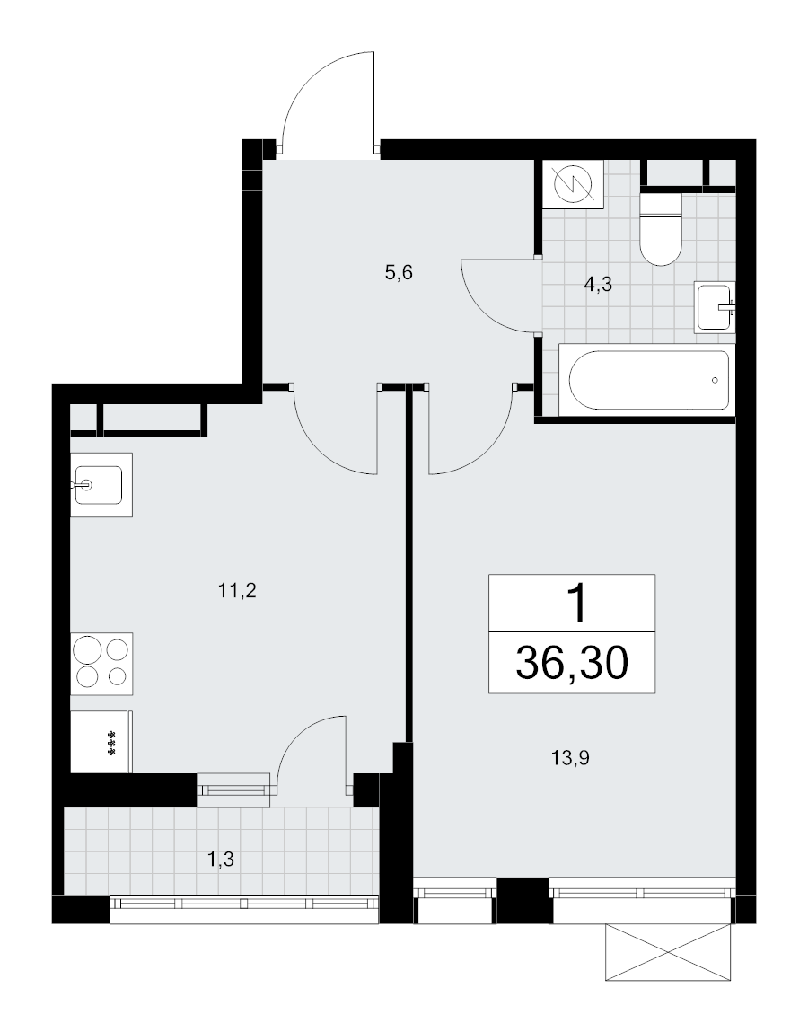 1 ккв 36,3 м²