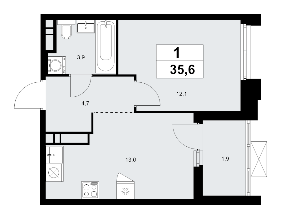 1 ккв 35,6 м²