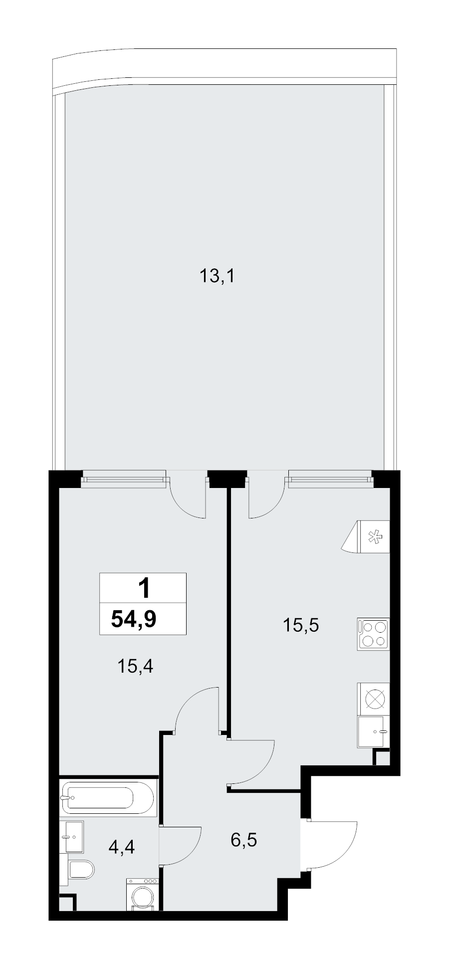 2 ккв (Евро) 54,9 м²