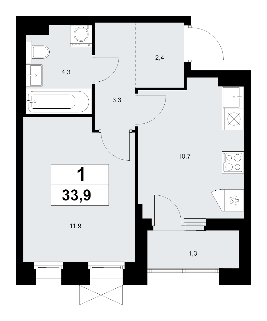 1 ккв 33,9 м²