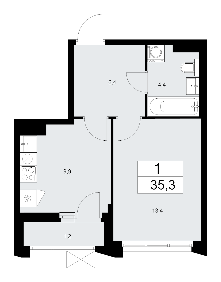 1 ккв 35,3 м²