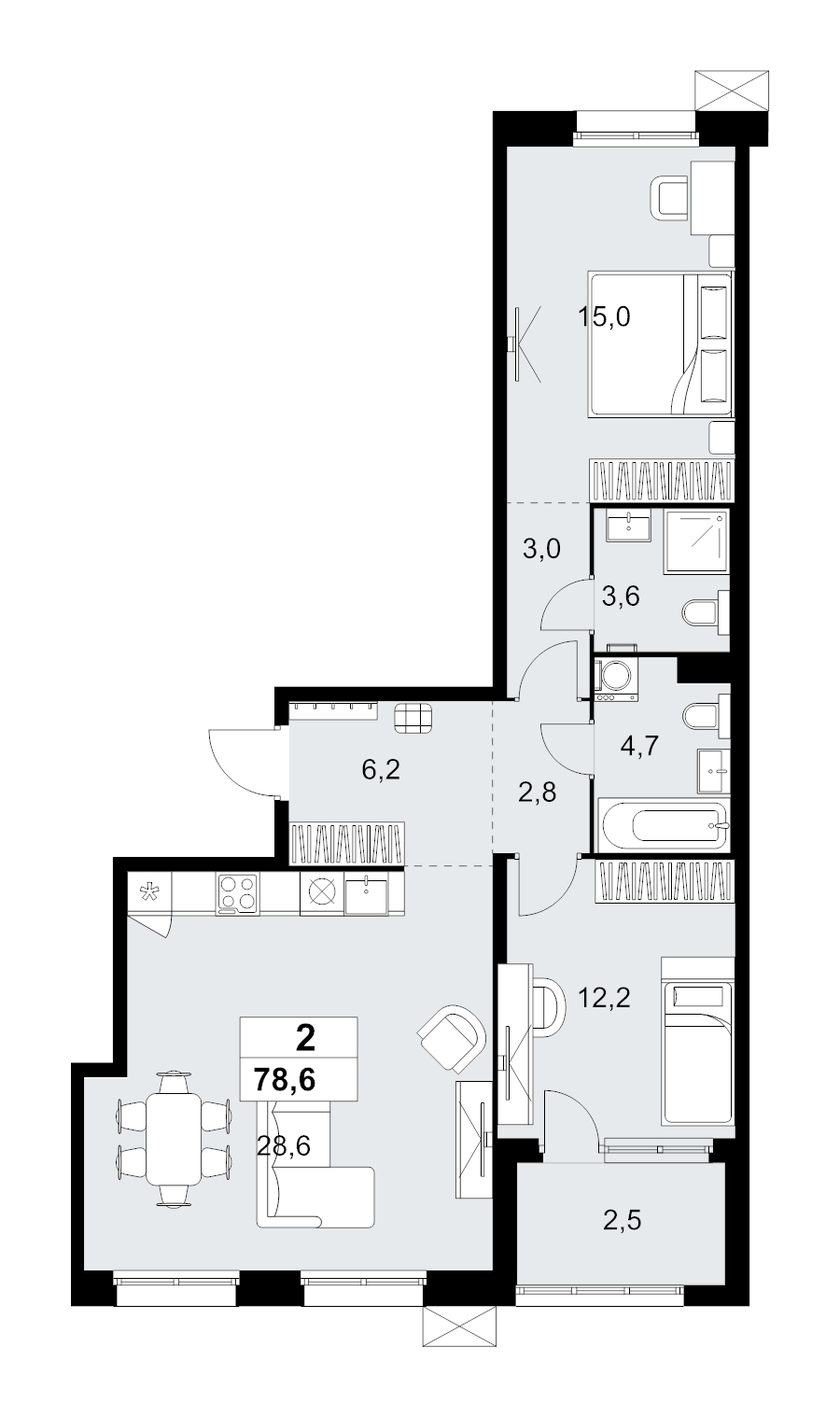 3 ккв (Евро) 78,6 м²