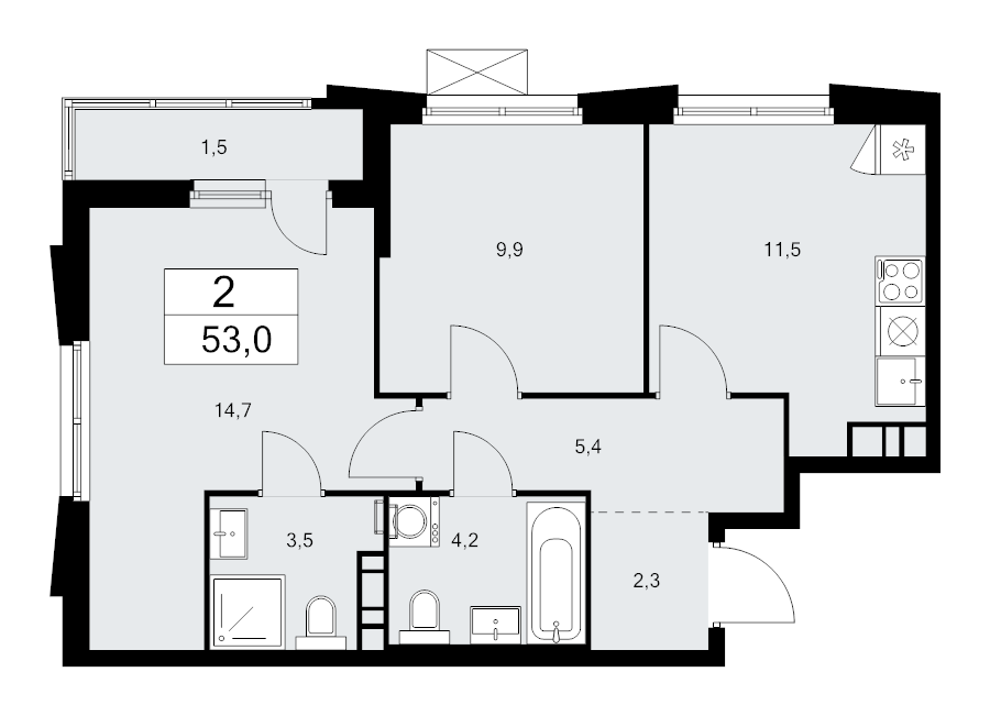 2 ккв 52,8 м²