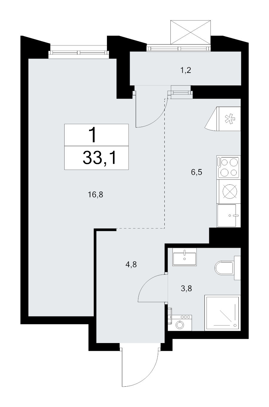 Студия 33,1 м²