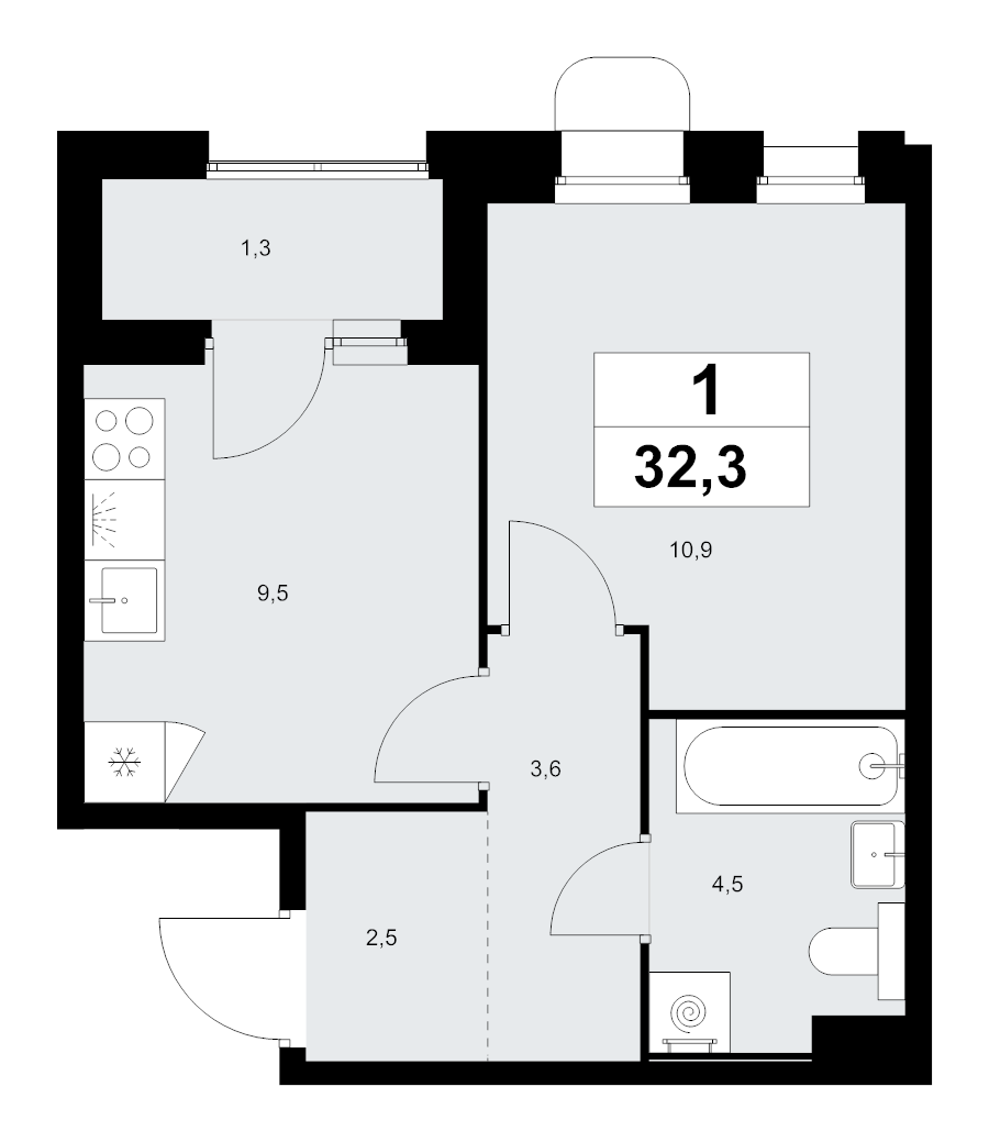 1 ккв 32,3 м²