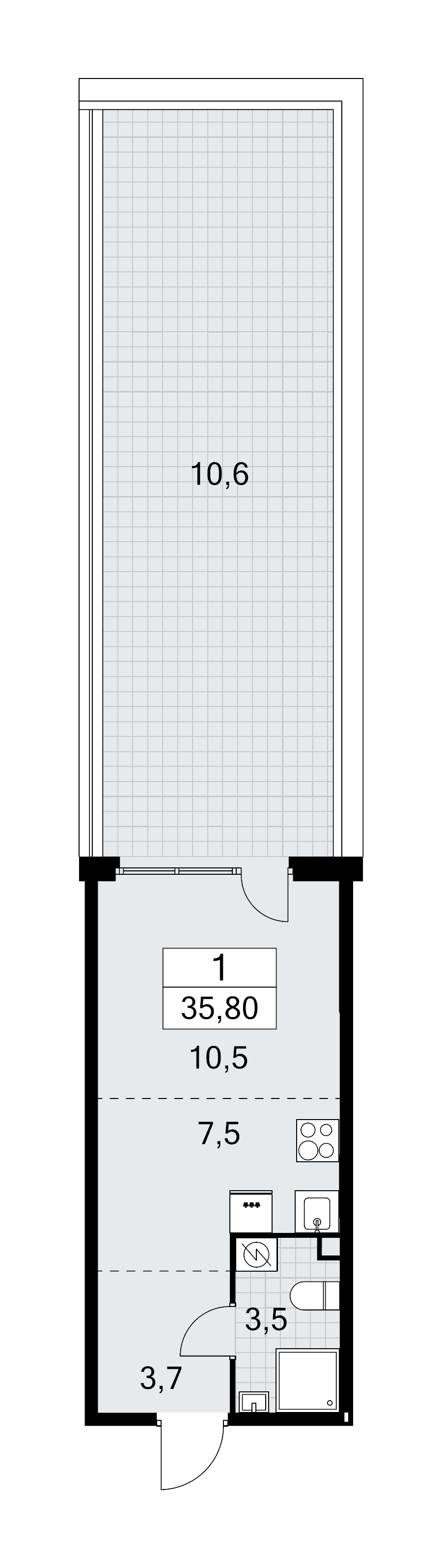 Студия 35,9 м²