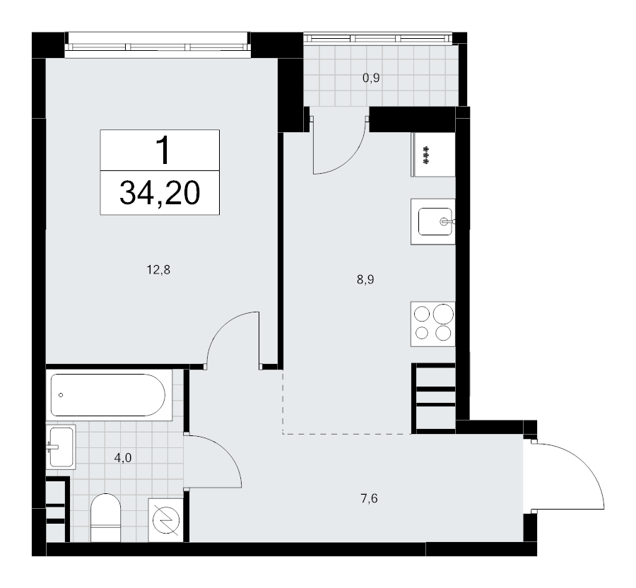1 ккв 34,2 м²