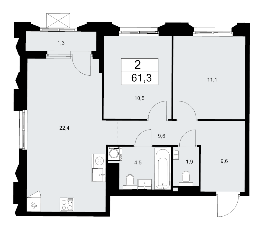 3 ккв (Евро) 61,3 м²