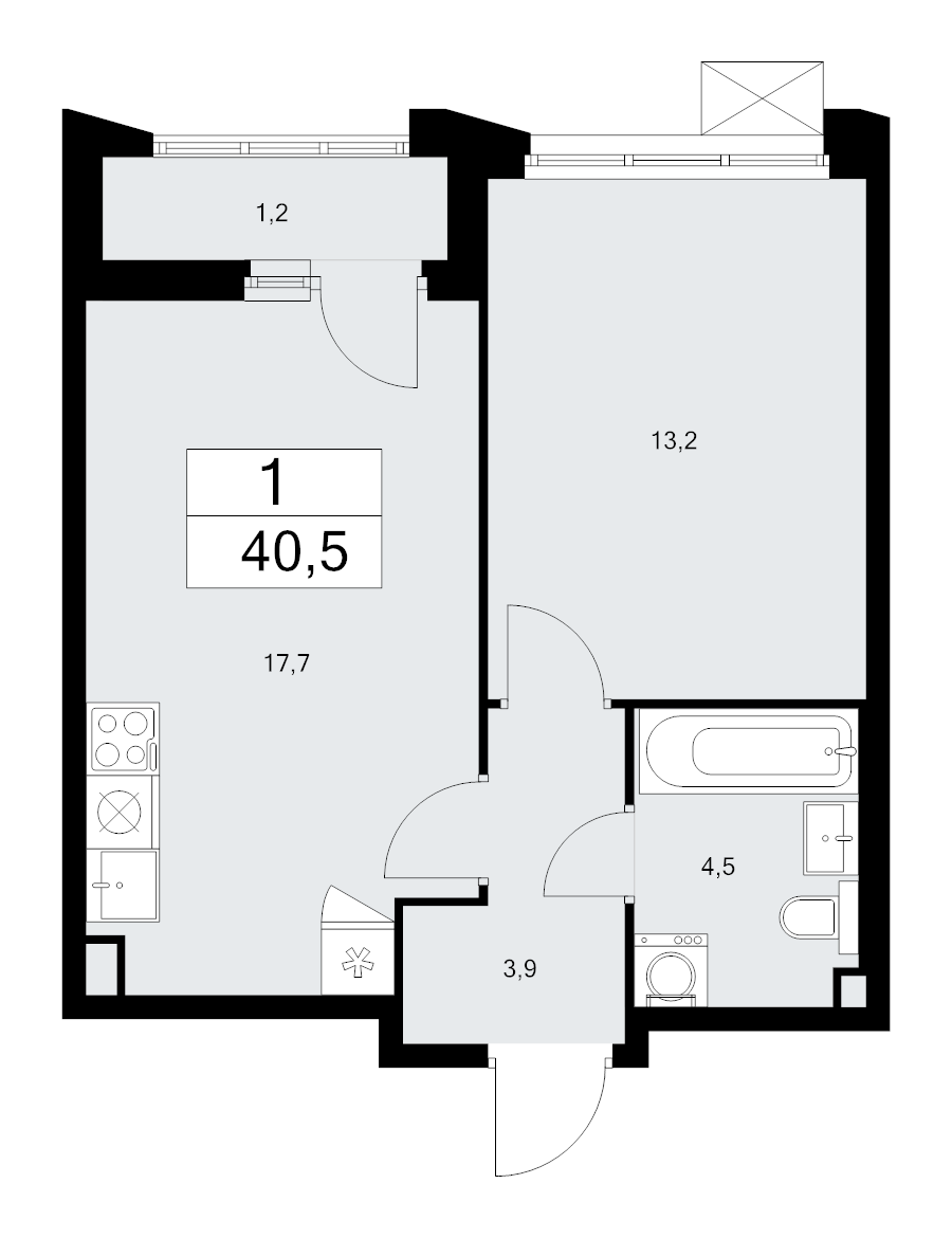 2 ккв (Евро) 40,5 м²
