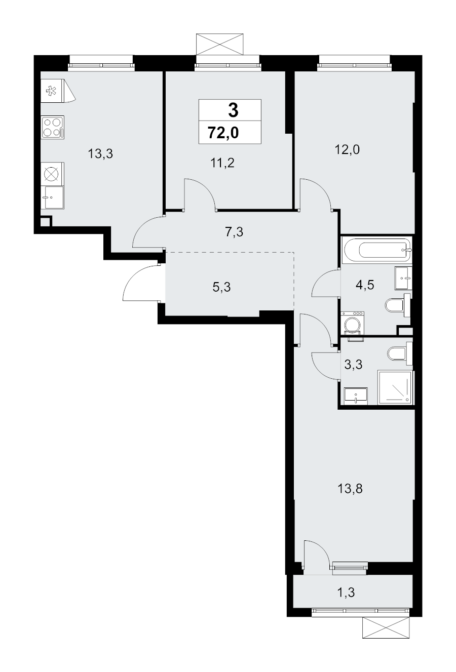 3 ккв 72 м²