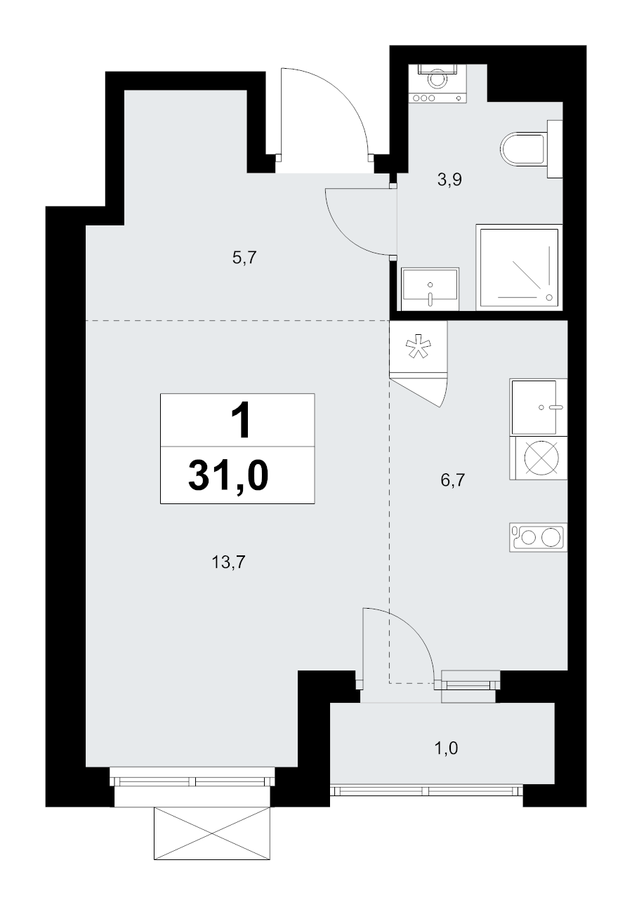 Студия 31 м²
