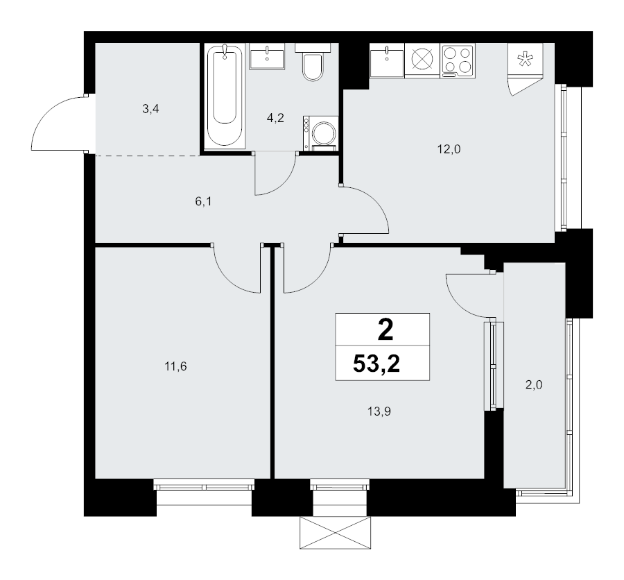 2 ккв 53,2 м²