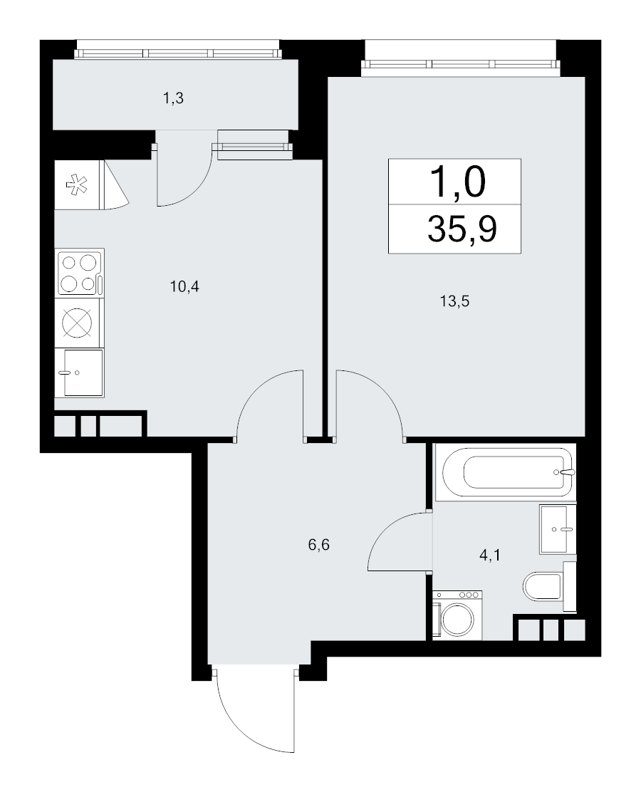1 ккв 35,9 м²