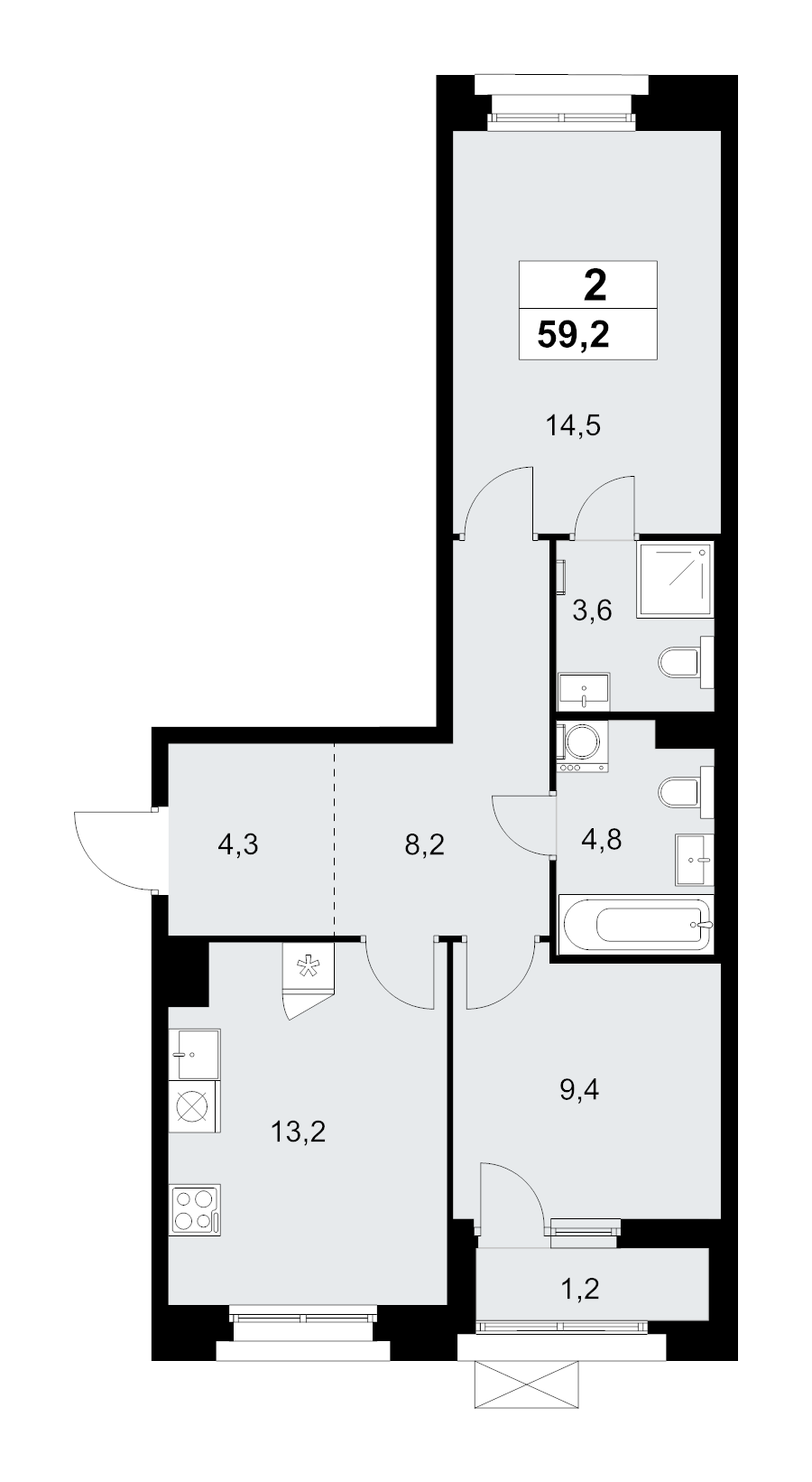 2 ккв 59,2 м²
