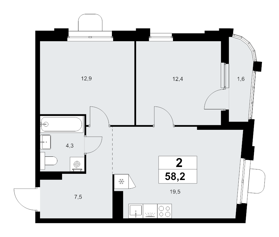 3 ккв (Евро) 58,2 м²