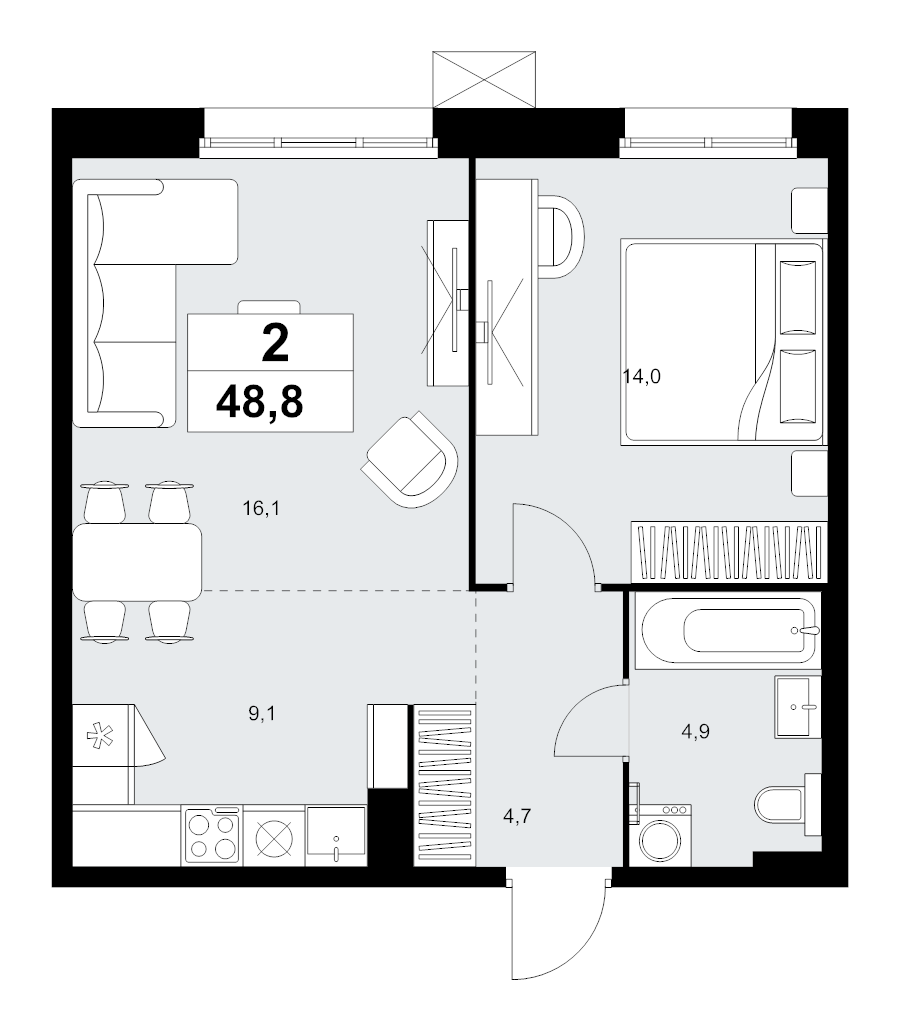 2 ккв (Евро) 48,8 м²
