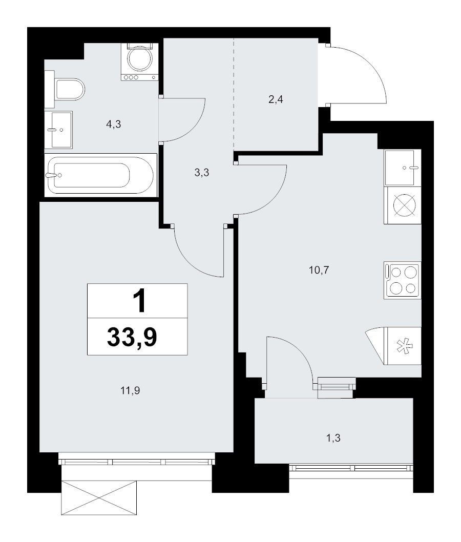 1 ккв 33,9 м²