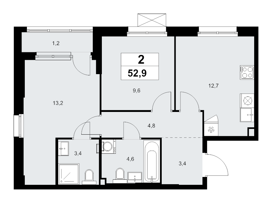 2 ккв 52,9 м²