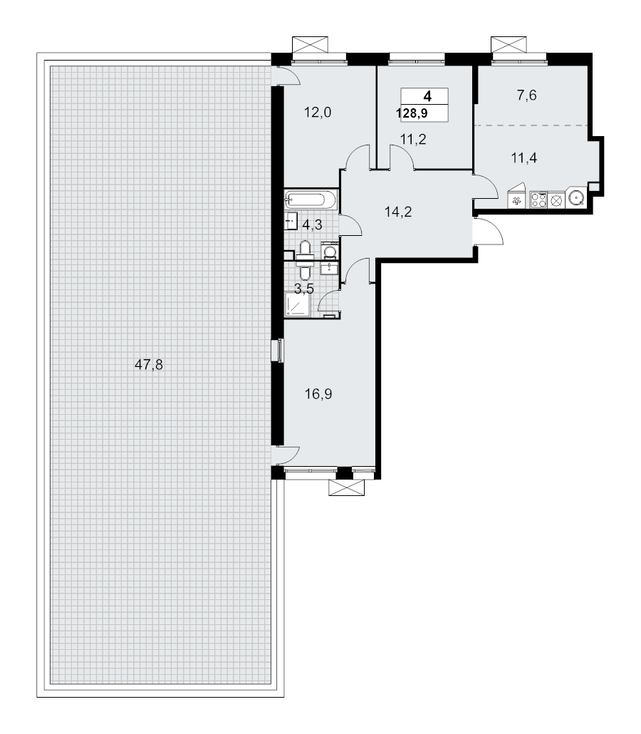 4 ккв (Евро) 128,9 м²