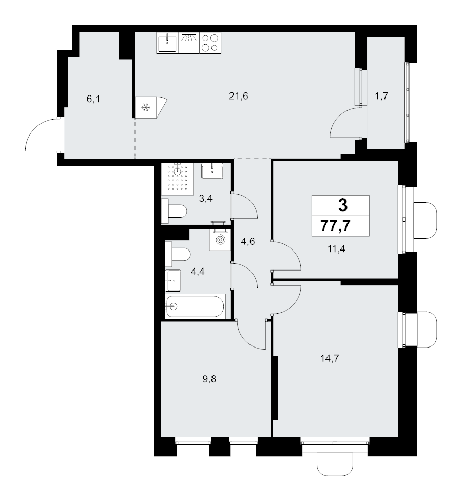 4 ккв (Евро) 77,7 м²