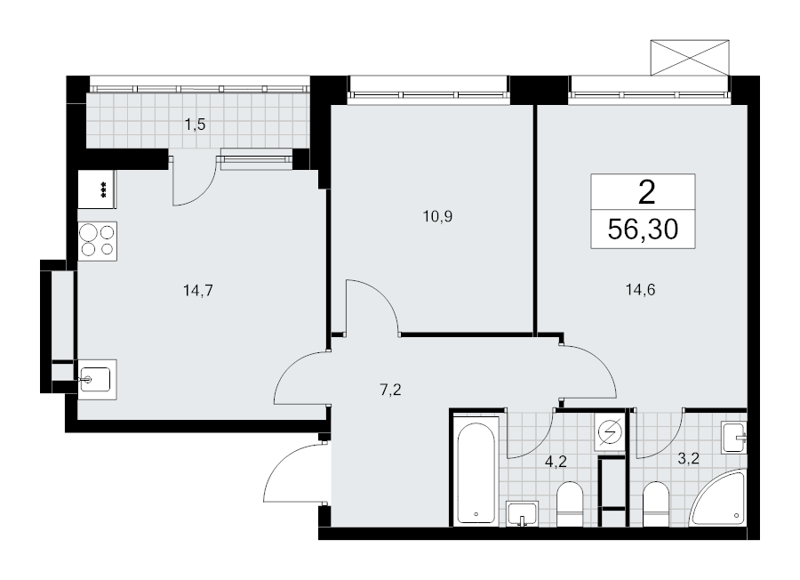 2 ккв 56,3 м²