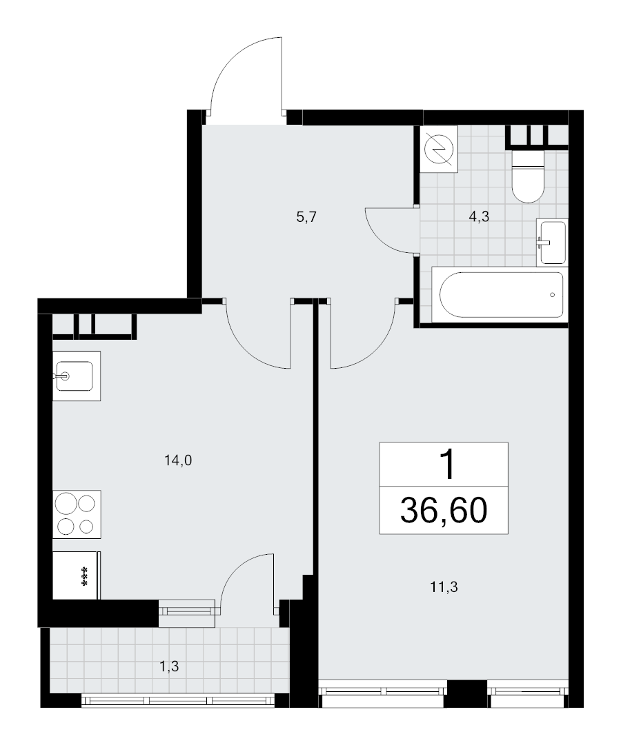 1 ккв 36,6 м²