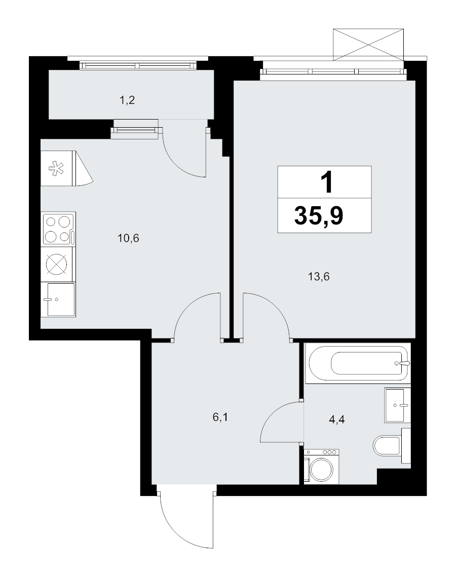 1 ккв 35,9 м²