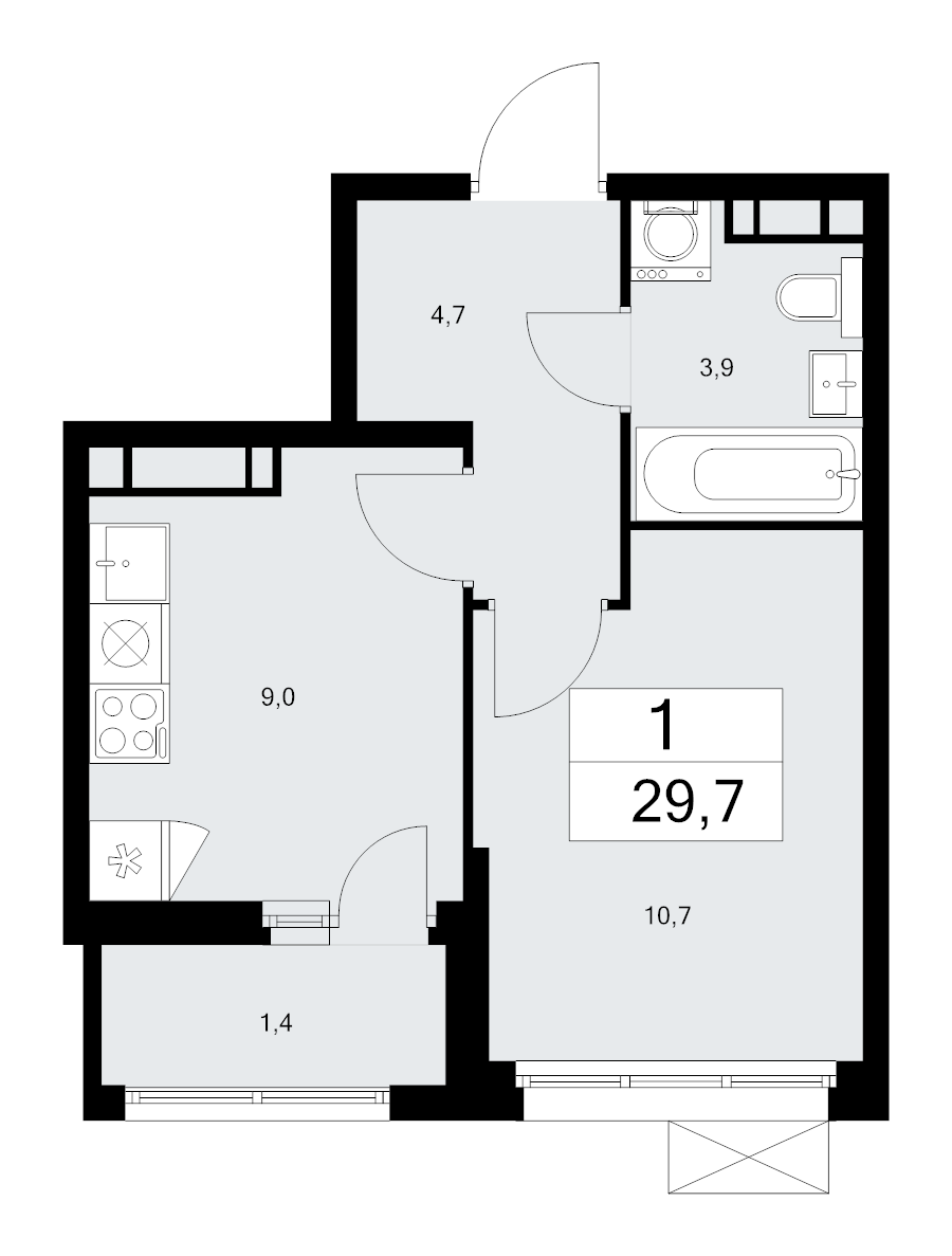 1 ккв 29,7 м²