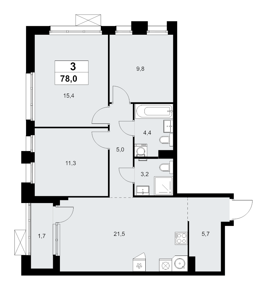 4 ккв (Евро) 78 м²
