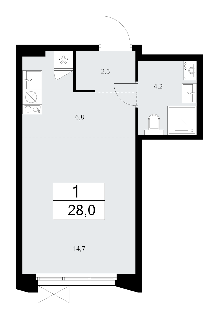 Студия 28 м²