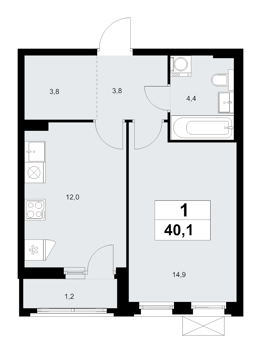 1 ккв 40,1 м²