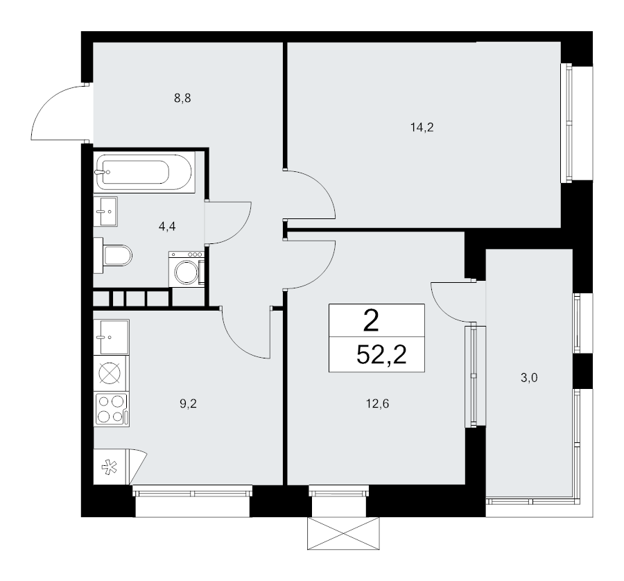2 ккв 52,1 м²