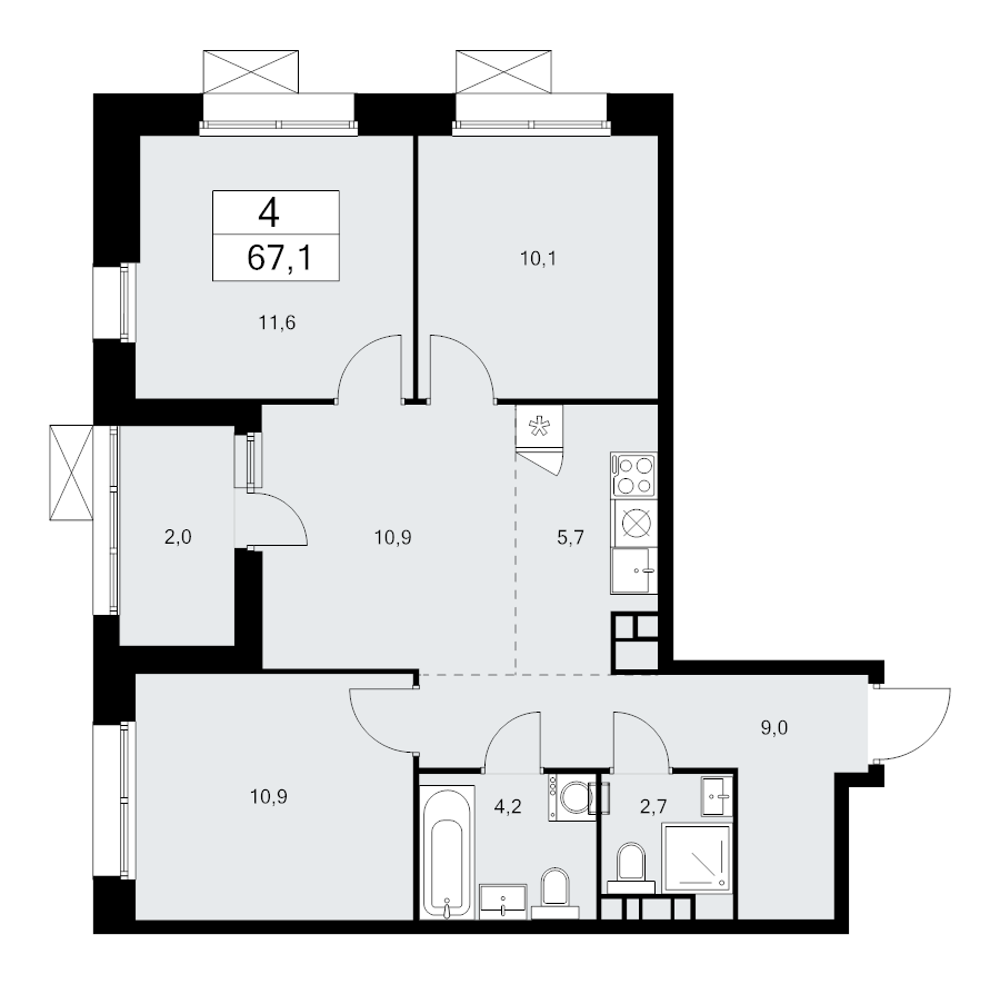 4 ккв (Евро) 67 м²